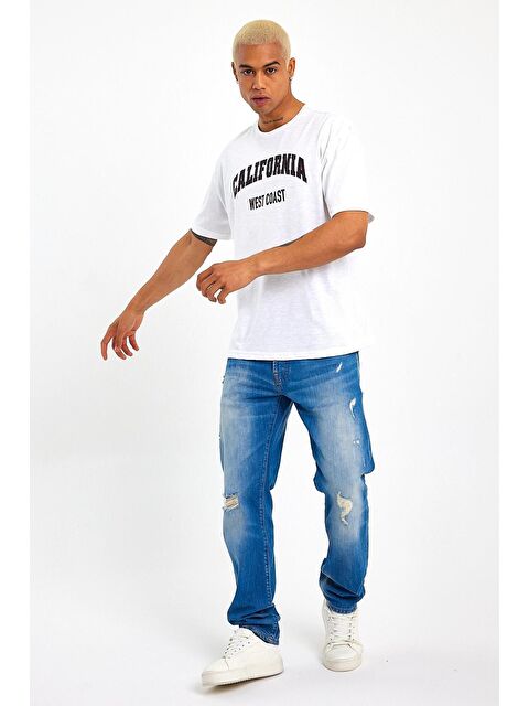 Süperlife Bisiklet Yaka Slim Fit California Baskılı Erkek Tişört SPR21Y22 - S000014645-20063