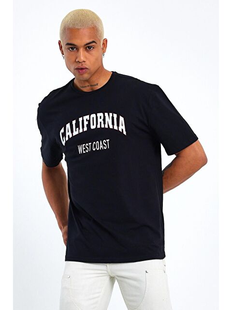 Süperlife Bisiklet Yaka Slim Fit California Baskılı Erkek Tişört SPR21Y22 - S000014645-19351
