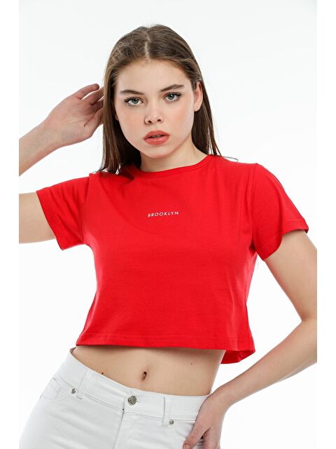 Süperlife Kadın Bisiklet Yaka Slim Fit Brookyn Baskılı Tişort SPR21Y14 - S000013369-20045