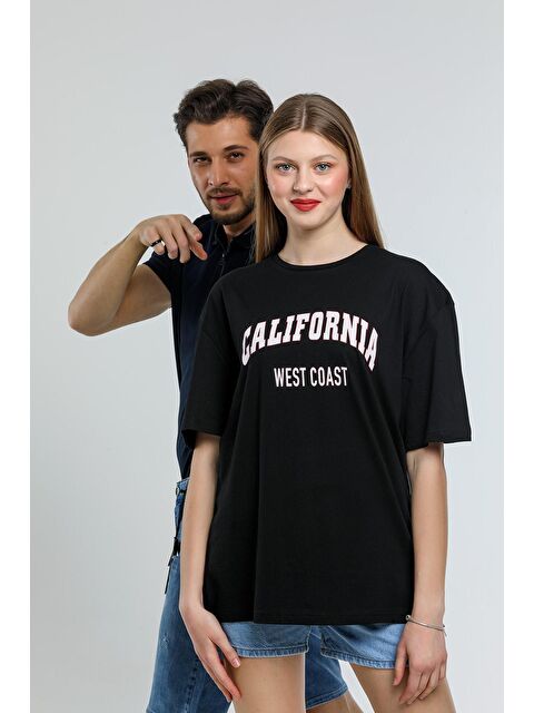 Süperlife Kadın Bisiklet Yaka Regular Fit Californıa Baskılı Tişort SPR21YK22 - S000013268-19351