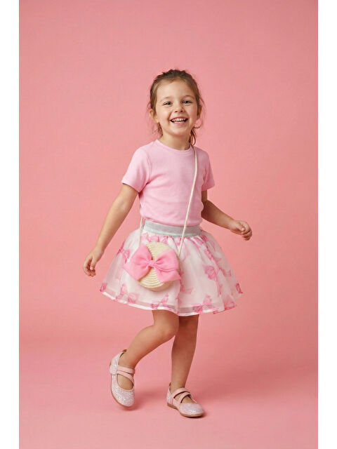 Le Mabelle Fuşya Fiyonk Baskılı Organze Kız Çocuk Etek - Harper - S000442252-18686