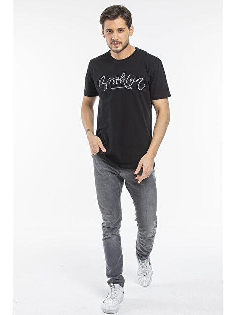 Süperlife Bisiklet Yaka Dar Kalıp Baskılı Erkek Tişört SPR 261 - S000013704-19351