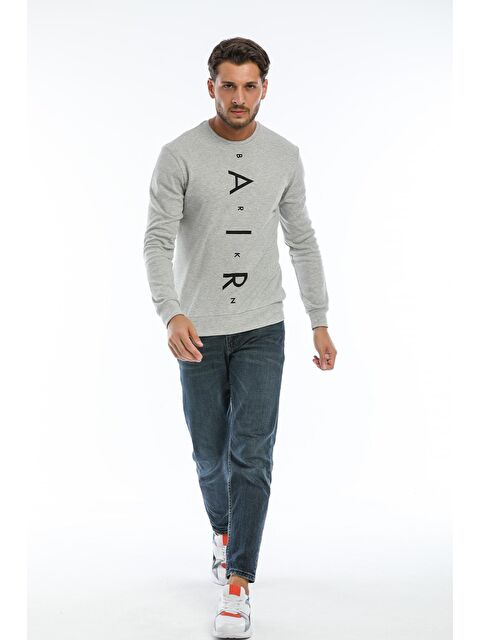 Süperlife Erkek Bisiklet Yaka Slim fit Air Baskılı İnce Sweatshirt SPR22sw101 - S000014671-17308