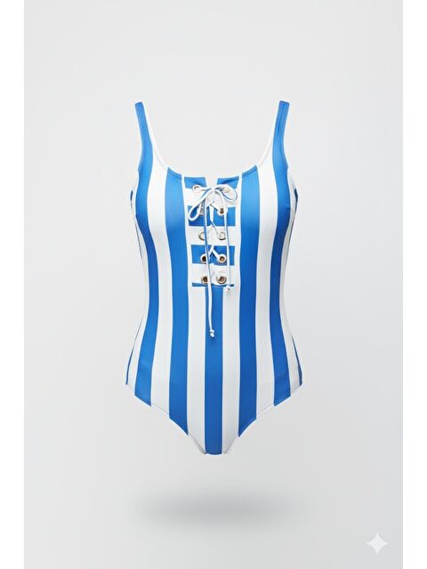 C&City Rivetli Önden Bağlamalı Mayo 7780 Mavi/Beyaz - S000216854-17234