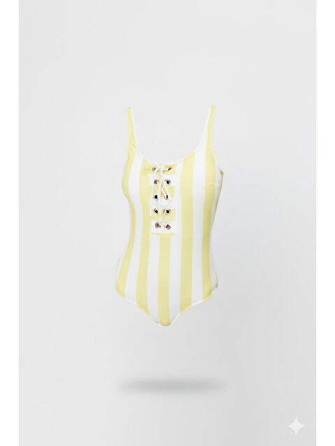 C&City Rivetli Önden Bağlamalı Mayo 7780 Sarı/Beyaz - S000216854-20072