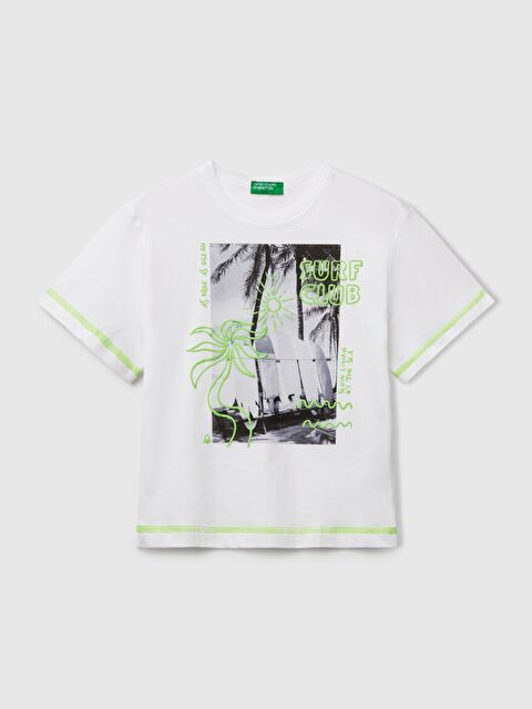 United Colors Of Benetton Erkek Çocuk Beyaz Fotoğraf Baskılı Kabartma Detaylı Kontrastlı T-Shirt - S000416735-20063
