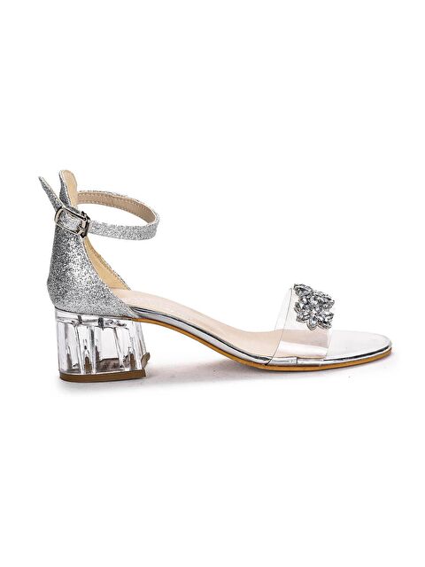 Kiko Kids Yangu Kum Simli Taşlı Kız Çocuk 3 Cm Şeffaf Topuklu Sandalet Abiye Ayakkabı - S000010937-18105