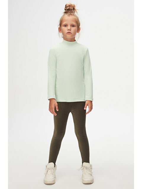 Lovetti Soft Yeşil Kız Çocuk Yarım Balıkçı Uzun Kol Tişört - S000053858-29488