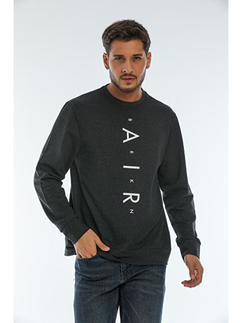 Süperlife Erkek Bisiklet Yaka Regular Fit Air Baskılı İnce Sweatshirt SPR22SW131 - S000014899-29666