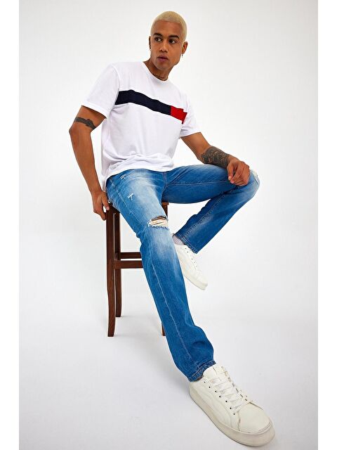 Süperlife Bisiklet Yaka Regular Fit Garnili Erkek Tişört SPR23TS301 - S000014676-20063