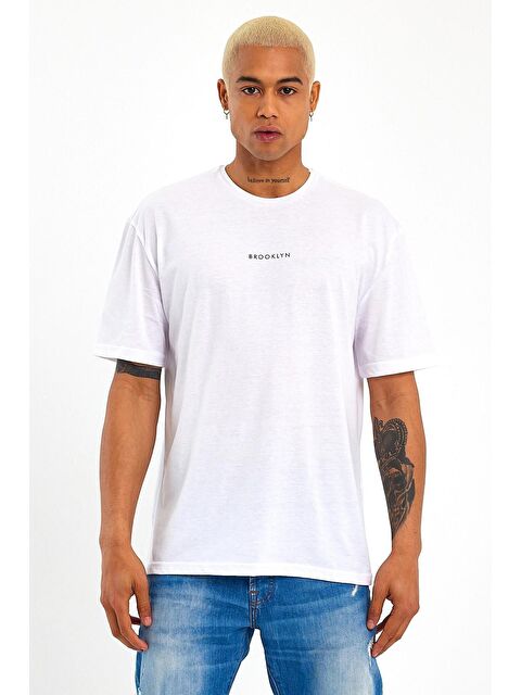 Süperlife Bisiklet Yaka Oversize Fit Brooklyn Baskılı Erkek Tişört SPR21Y27 - S000014666-20063