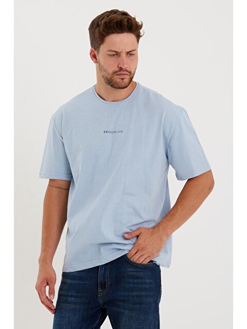 Süperlife Bisiklet Yaka Oversize Fit Brooklyn Baskılı Erkek Tişört SPR21Y27 - S000014666-17234