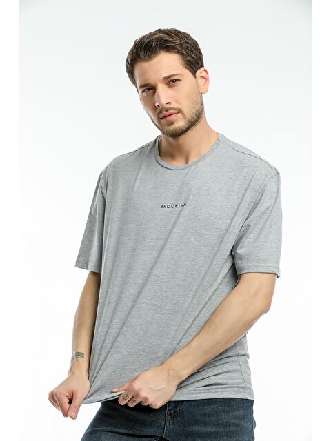 Süperlife Bisiklet Yaka Oversize Fit Brooklyn Baskılı Erkek Tişört SPR21Y27 - S000014666-17308