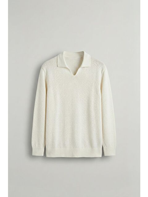 Abluka Online Erkek Polo V Yaka Slim Fit Basic Kazak Ekru - S000314963-19965