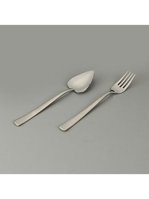 Nehir Can Canan 12'li Sade Tatlı Çatal Kaşık Takımı - Gri - 16,2 cm - S000372734-20600