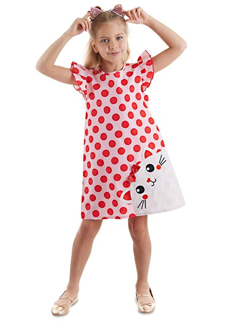 Denokids Tombiş Kedi Kız Çocuk Poplin Pembe Elbise - S000129911-20024