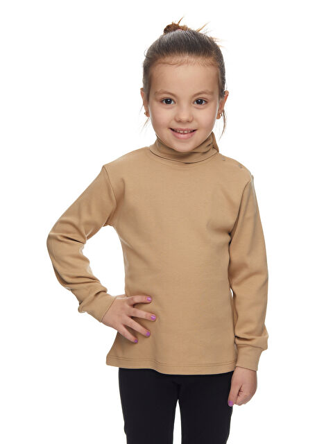 Lovetti Sütlü Kahve Kız Çocuk Tam Balıkçı Uzun Kol Çıtçıtlı Tişört - S000053879-29705