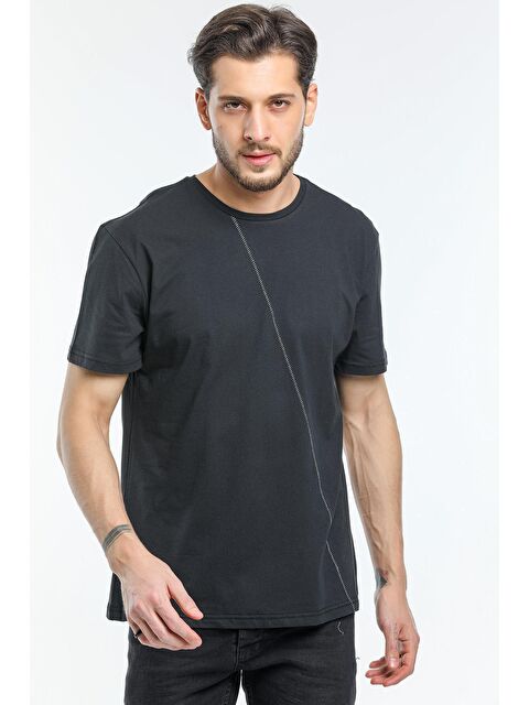 Süperlife Bisiklet Yaka Slim Fit Ön Çöp Dikiş Garni Erkek Tişört SPR21Y01 - S000013690-19351