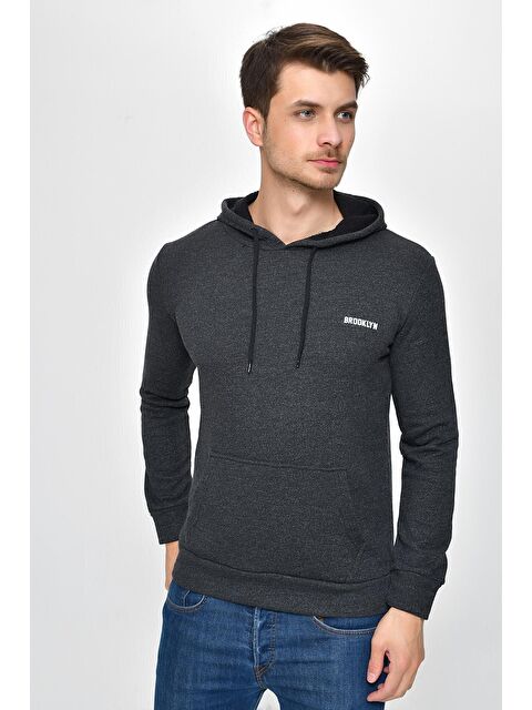 Süperlife Kapüşonlu Uzun Kollu Baskılı Dar Kalıp İnce Erkek Hoodie SPR 2019K61 - S000014262-29666