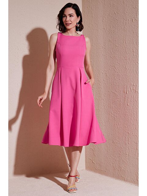 Lela Bisiklet Yaka Cepli Pileli Midi Kadın Elbise 6051963 - S000001454-18686