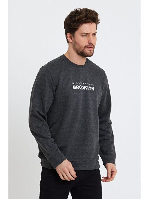 Süperlife Erkek Bisiklet Yaka Regular Fit Brooklyn Baskılı İnce Sweatshirt SPR23SW330 - S000015783-29666