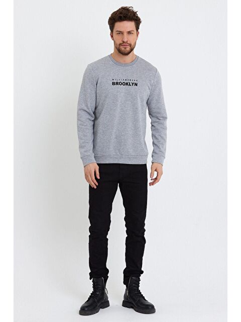 Süperlife Erkek Bisiklet Yaka Regular Fit Brooklyn Baskılı İnce Sweatshirt SPR23SW330 - S000015783-17308