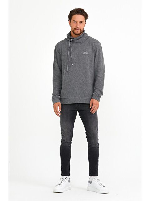 Süperlife Erkek Şal Yaka Regular Fit Brooklyn Baskılı İnce Sweatshirt SPR22SW143 - S000014920-29396