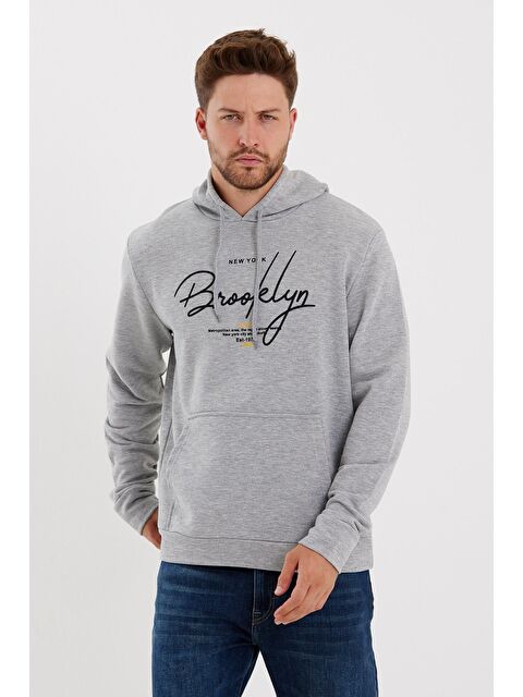 Süperlife Kapüşonlu Oversize Fit Brooklyn Baskılı İnce Erkek Hoodie SPR23SW361 - S000015613-17308