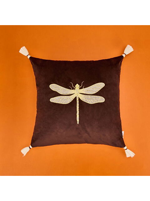 Evidea Soft Yusufçuk Desenli Kadife Kırlent - Kahverengi - 43x43 cm - S000371646-19413