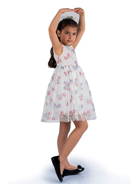 Mnk Baby & Kids Dantel Papatya Baskılı Kız Çocuk Elbise MNK0514 - S000398155-20042