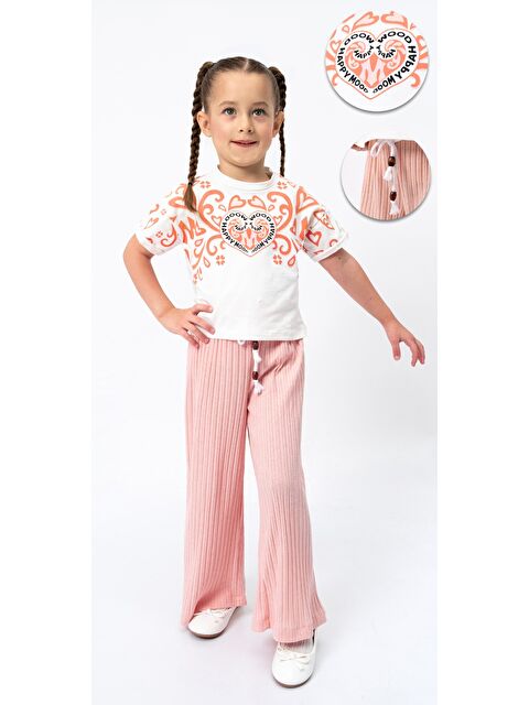Mnk Baby & Kids Fitilli Örme Pantolonlu Baskılı Kız Çocuk Takım MNK2120 - S000398163-24085