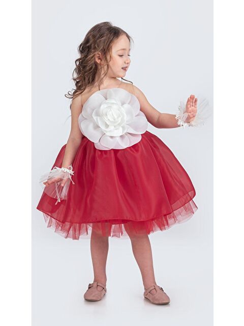 Mnk Baby & Kids Karolin Robası Çiçekli Bilekli Aksesuarlı Kız Çocuk Abiye Elbise M00724 - S000390102-20045