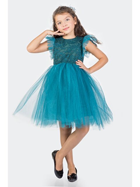 Mnk Baby & Kids Roza Dantel Tütü Kız Çocuk Abiye Elbise MNK0546 - S000390295-17234