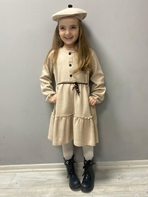 Mnk Baby & Kids Kaşe Kumaş Şapkalı Kız Çocuk Elbise MNK0559 - S000398157-19928