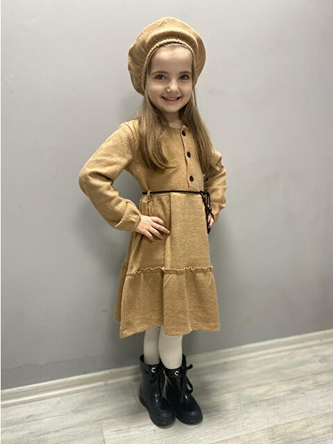 Mnk Baby & Kids Kaşe Kumaş Şapkalı Kız Çocuk Elbise MNK0559 - S000398157-19413