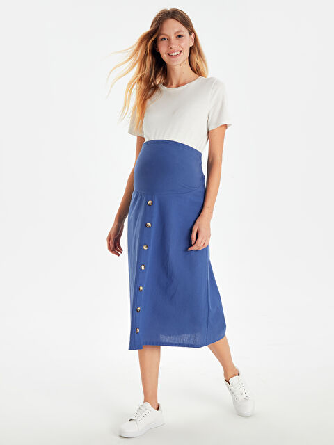 LCWAIKIKI Maternity Front Buttoned Cotton Maternity Skirt - 9SA008Z8-DDH
