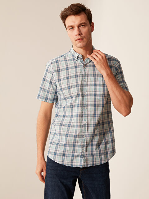 LCWAIKIKI Classic Regular Fit Short Sleeve Chequered Poplin Shirt - 0S7894Z8-LPK