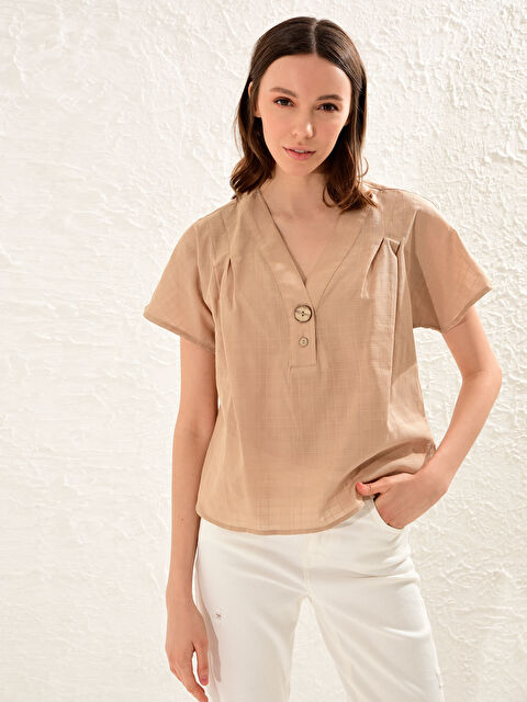 LCW Vision Comfortable Fit Short Sleeve Women's Blouse - 0SB131Z8-GHQ