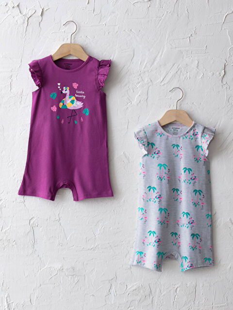 LCW baby جمبسوت قطن مطبوع برقبة دائرية وكم قصير لطفلة - عبوتان - S16396Z1-KYY