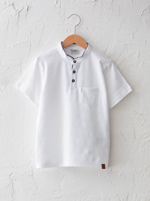 LCW Kids Grandad Collar Patterned Short Sleeve Boy T-Shirt - S19785Z4-JYX