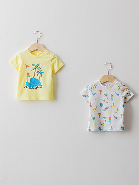 LCW baby Crew Neck Short Sleeve Printed Baby Boys' T-Shirt 2 Pack - S19949Z1-K5C