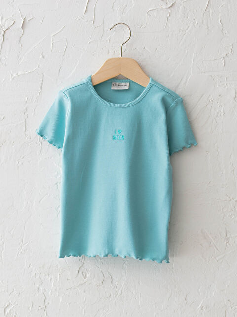 LCW Kids Crew Neck Embroidery Detailed Short Sleeve Cotton Girls T-Shirt - S1CA65Z4-FJJ
