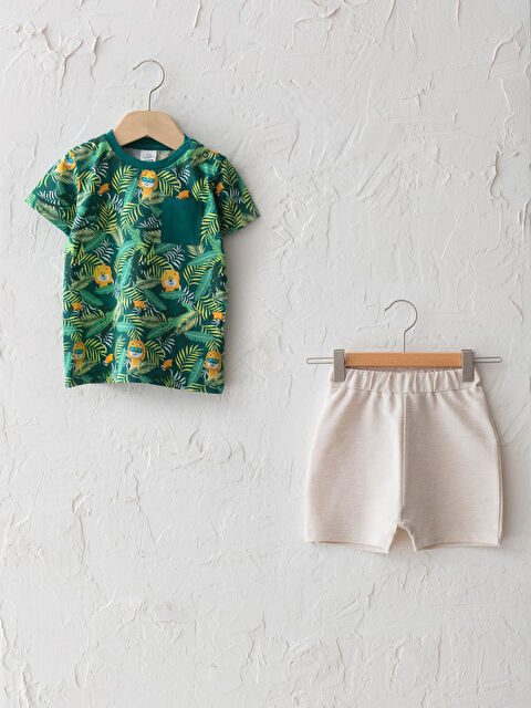 LCW baby Crew Neck Short Sleeve Printed Baby Boy T-Shirt and Shorts 2 Pieces - S1H582Z1-LRR