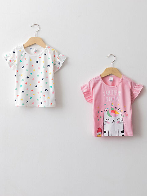 LCW baby Crew Neck Short Sleeve Printed Baby Girl T-Shirt 2 Pieces - S1I094Z1-LRA
