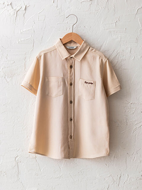 LCW Kids Short Sleeve Letter Embroidered Pocket Detailed Boy Shirt - S1I690Z4-FFR