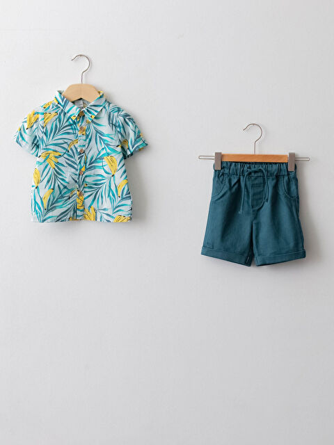 LCW baby Grandad Collar Short Sleeve Printed Cotton Baby Boy Shirt and Shorts 2-Piece Set - S1IL73Z1-LS6