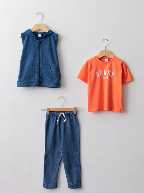 LCW baby Printed Baby Boy T-Shirt Vest and Trousers 3-Piece Set - S1J760Z1-G4T