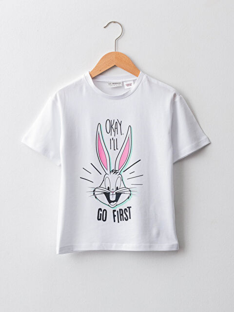 LCW Kids Crew Neck Bugs Bunny Printed Short Sleeve Girls' T-Shirt - S1JA13Z4-FFB