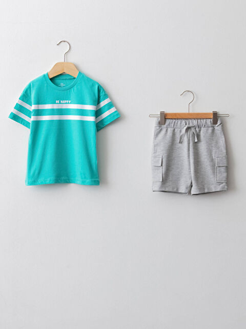 LCW baby Crew Neck Short Sleeve Striped Baby Boys' T-Shirt and Shorts 2 Pack Set - S1JA56Z1-FLM