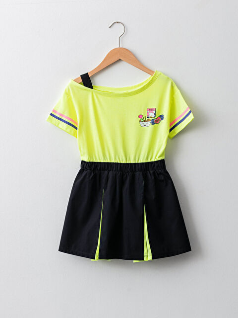 LCW Kids Printed Shoulder Detailed Short Sleeve Girls Dress - S1JB66Z4-P0S